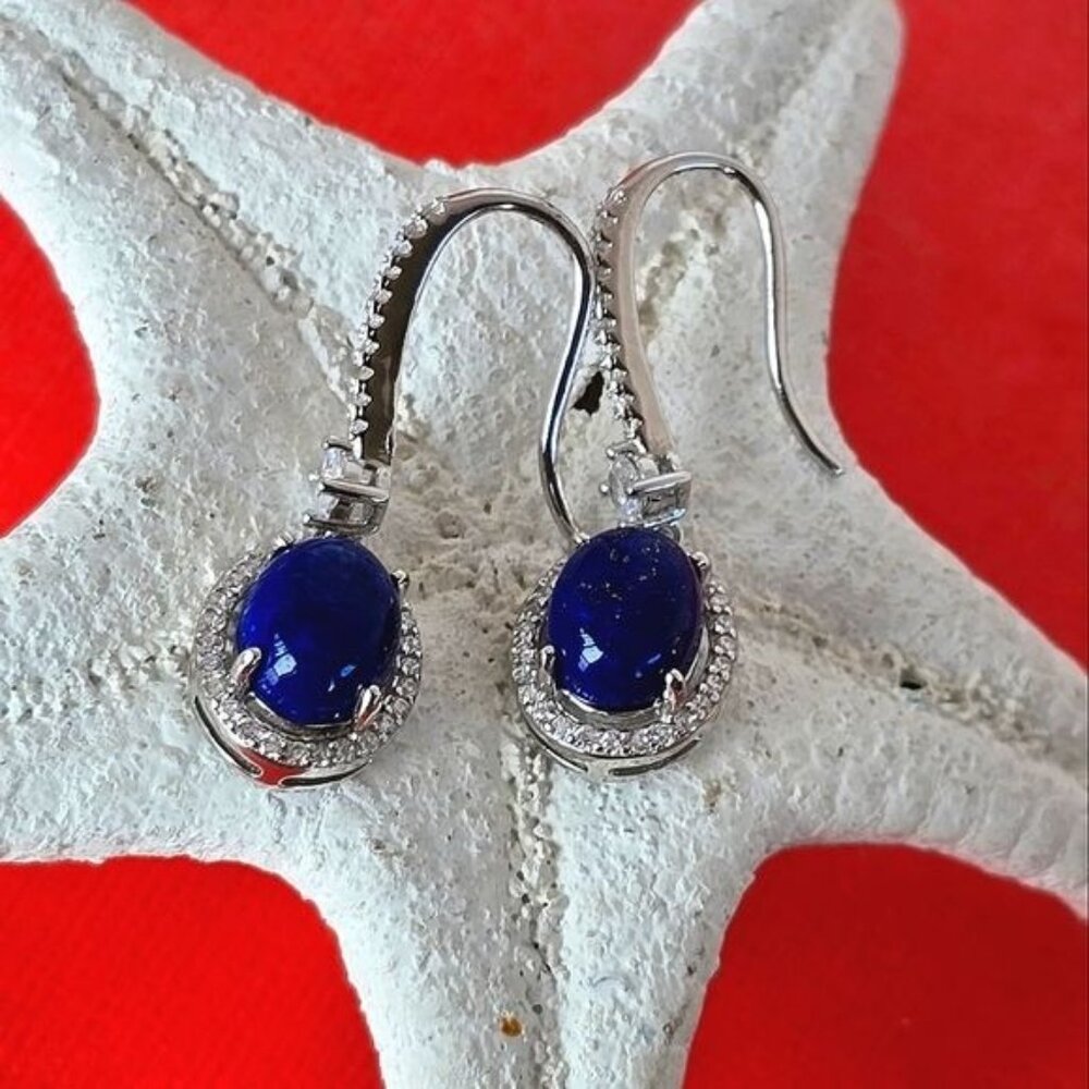 Natural Lapis Lazuli & CZ 925 Sterling Silver Earrings